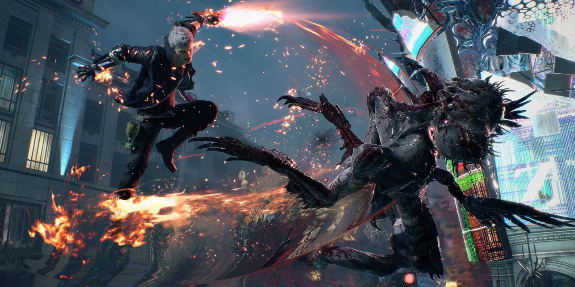 Nhân vật Dante trong Devil May Cry 5 đang thực hiện đòn tấn công đẹp mắt