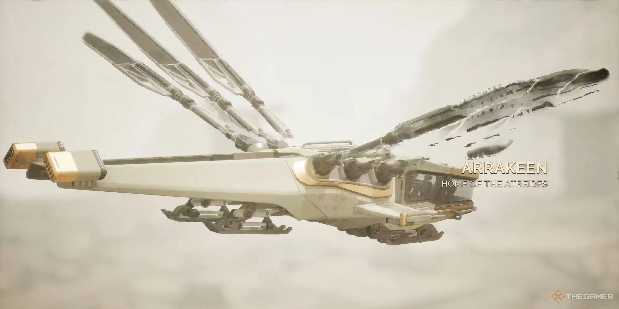 Ornithopter bay vào Arrakeen, bối cảnh cho những nhiệm vụ Hunter Seeker bí ẩn trong Dune: Awakening.