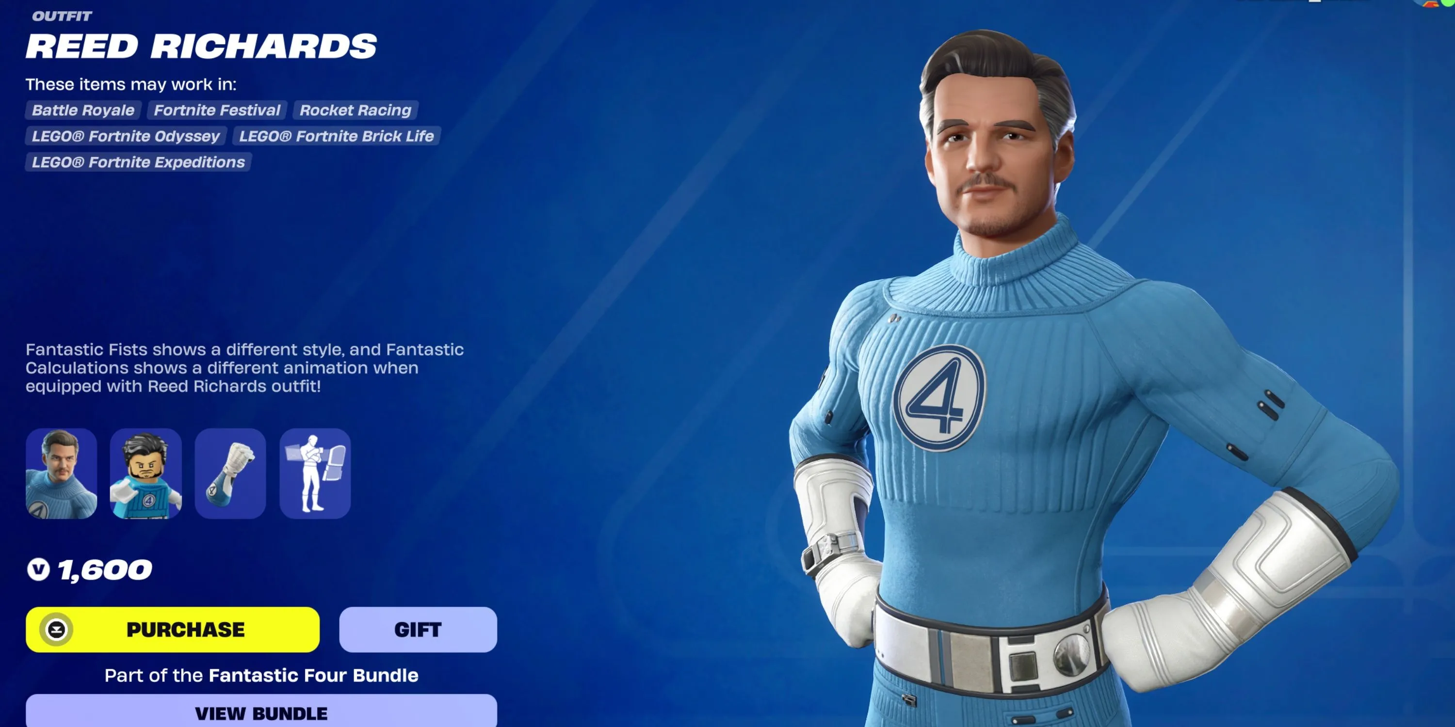 Reed Richards trong Fortnite với cuốc Fantastic Fists