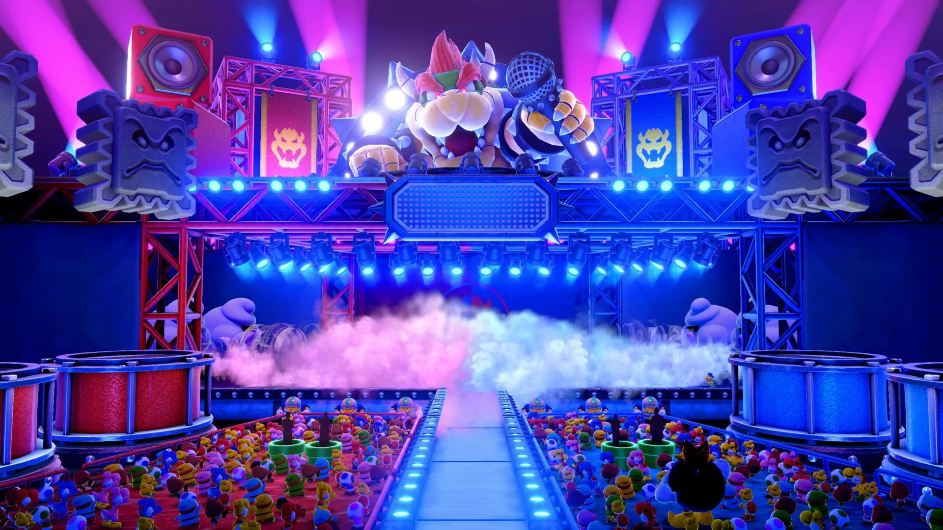 Sân khấu Bowser Live đầy cuồng nhiệt trong Super Mario Party Jamboree Nintendo Switch 2 Edition.