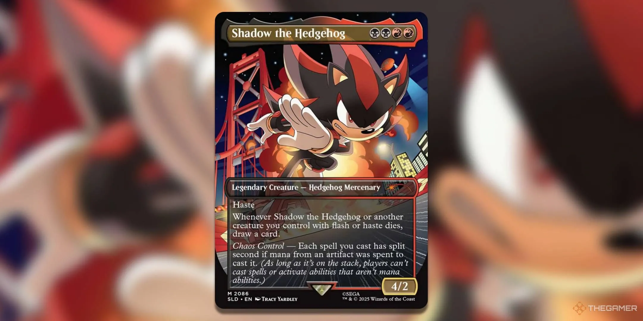 Shadow The Hedgehog chạy giữa thành phố vào ban đêm với màu sắc đen đỏ đặc trưng