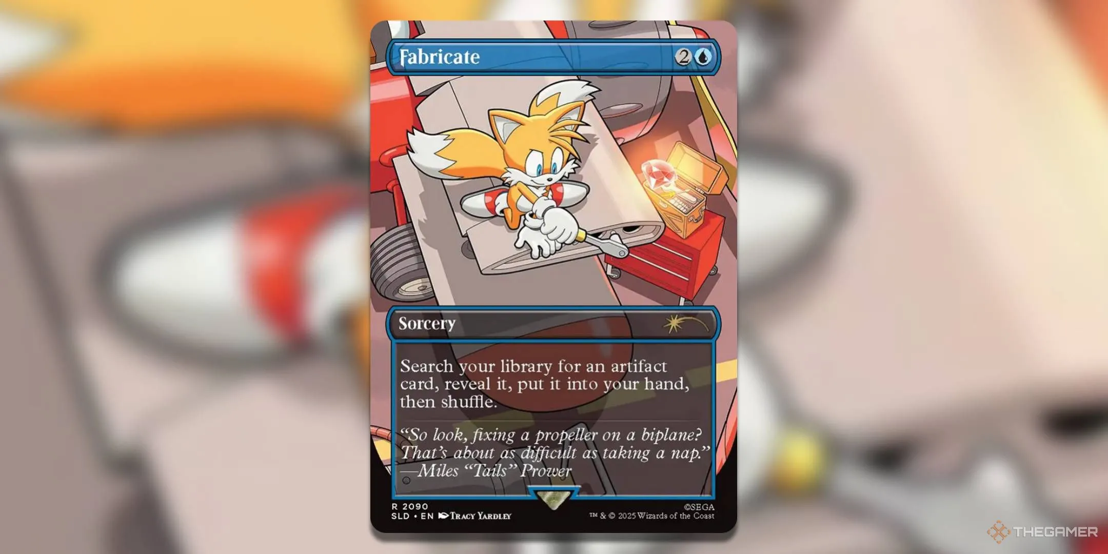 Tails sửa chữa chiếc máy bay biplane và Chaos Emerald trong Magic: The Gathering