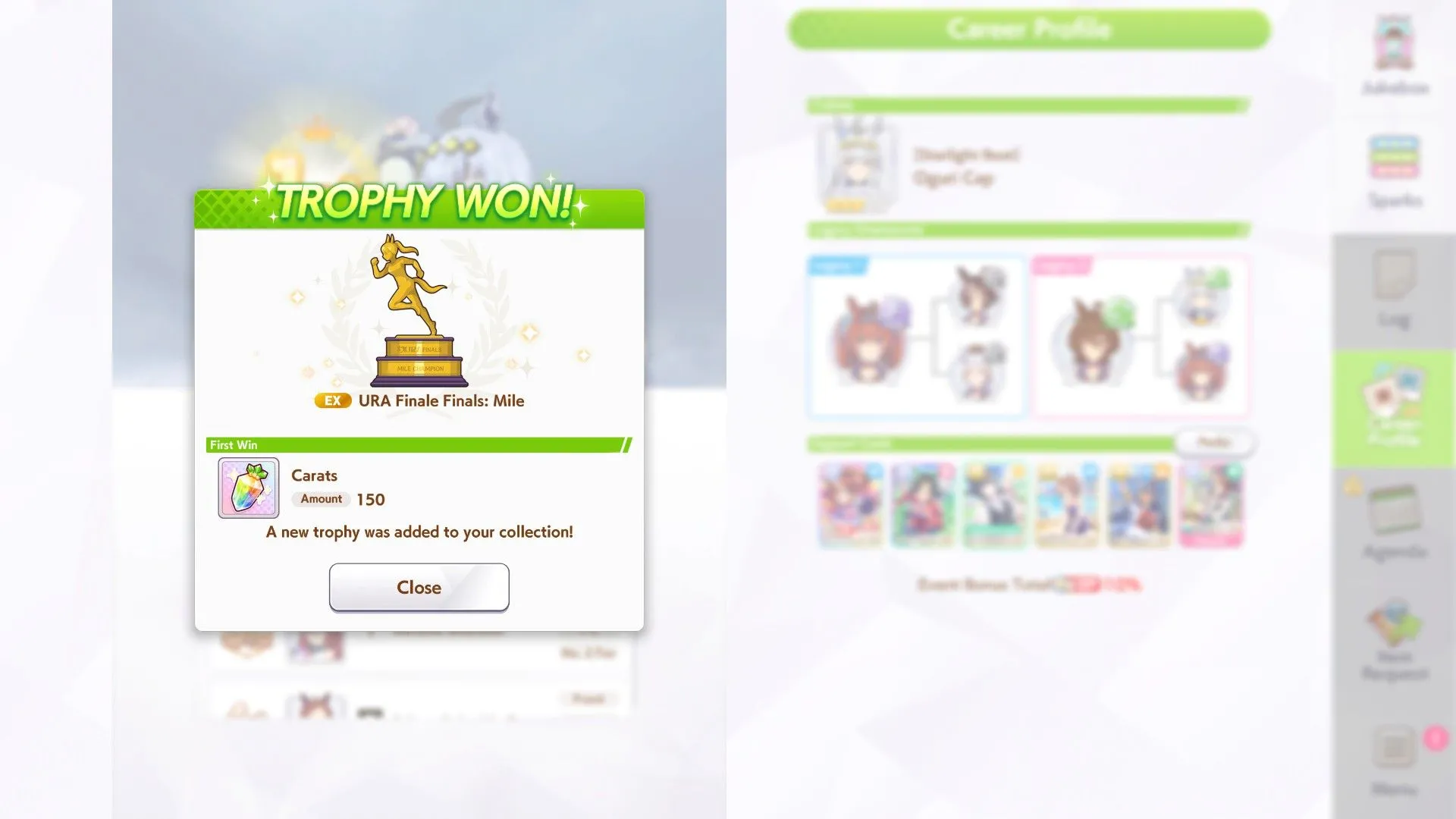 Tấm cup URA Finale Mile trong Umamusume Pretty Derby chứng nhận chiến thắng cuối cùng