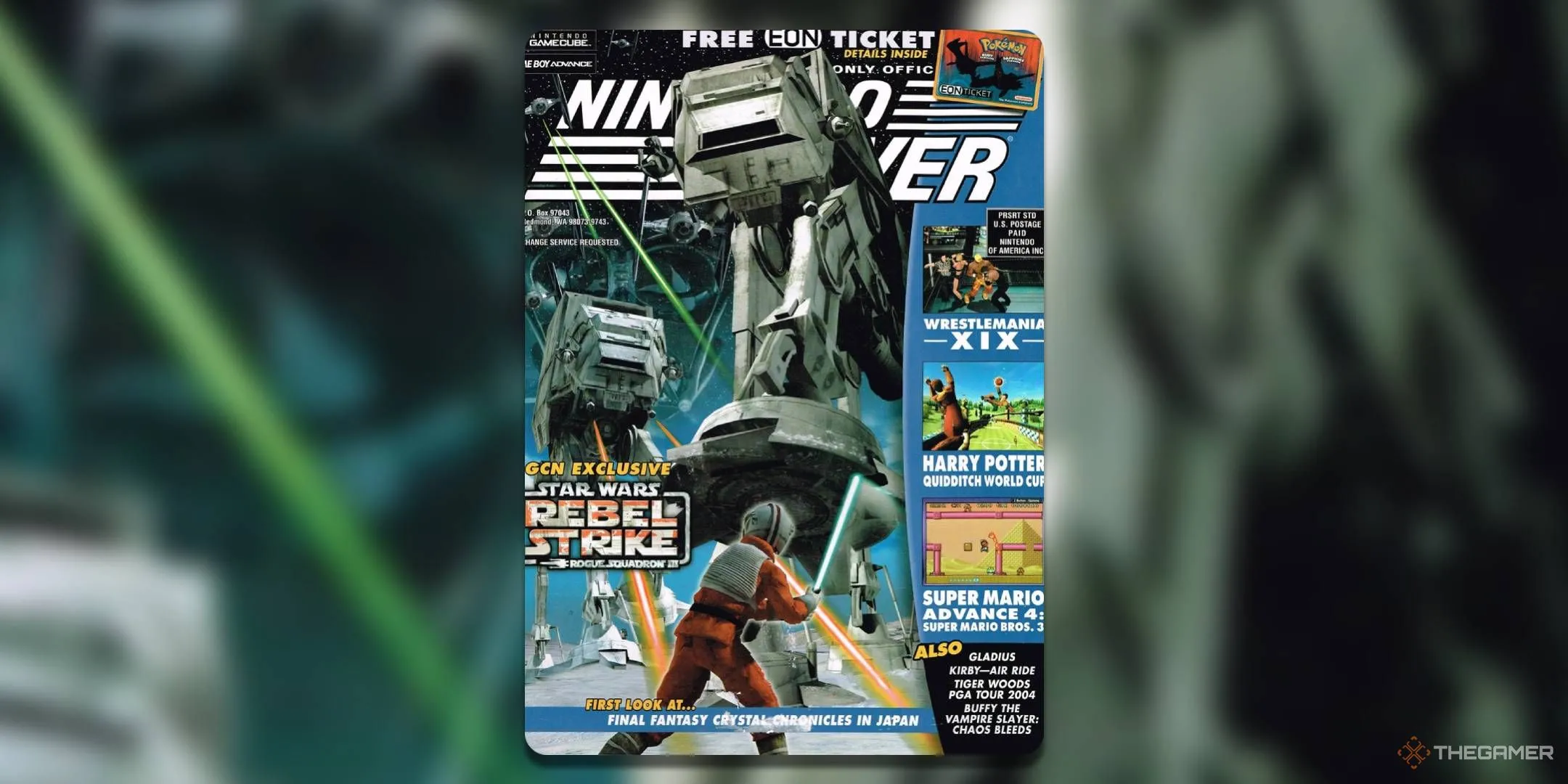 Tạp chí Nintendo Power số tháng 11 năm 2003 với bìa Star Wars Rebel Strike và nhắc đến Eon Cards