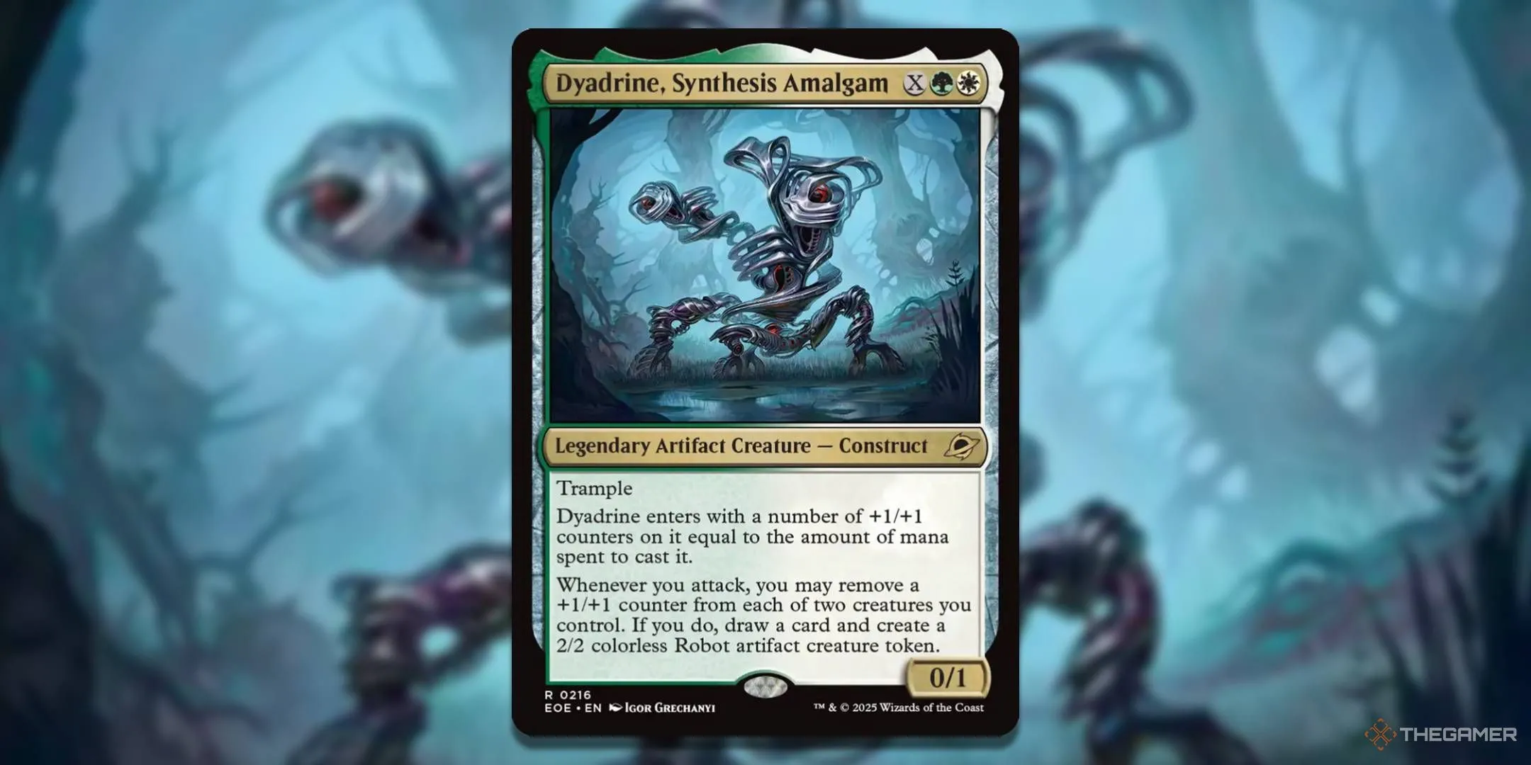 Thẻ bài Dyadrine, Synthesis Amalgam, chỉ huy Selesnya chuyên về dấu cộng +1/+1 và tạo token robot.