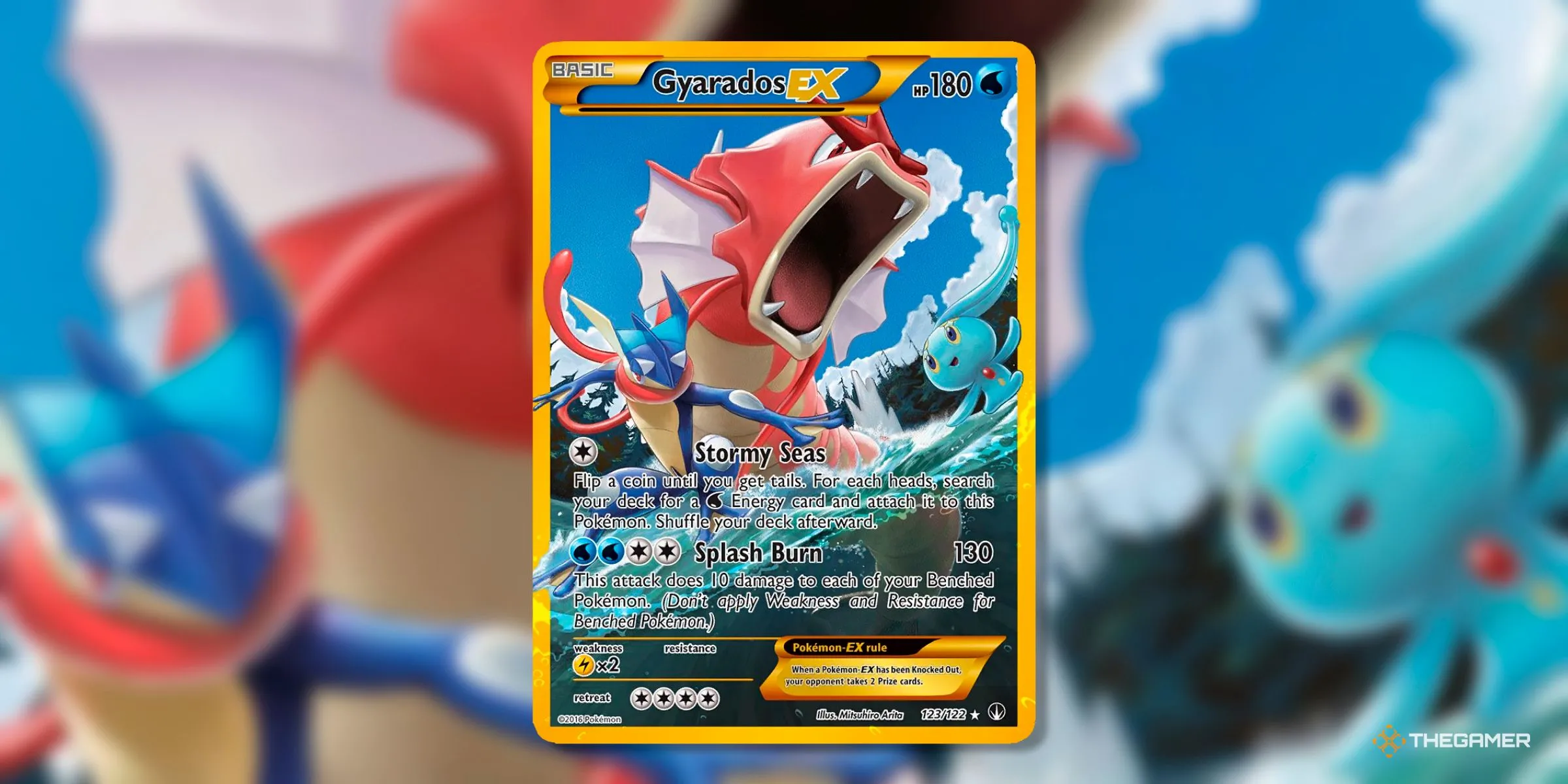 Thẻ bài Gyarados EX Secret Rare (123) từ bộ BreakPoint kỷ nguyên XY của Pokemon TCG, nổi bật với hình ảnh Shiny Gyarados.
