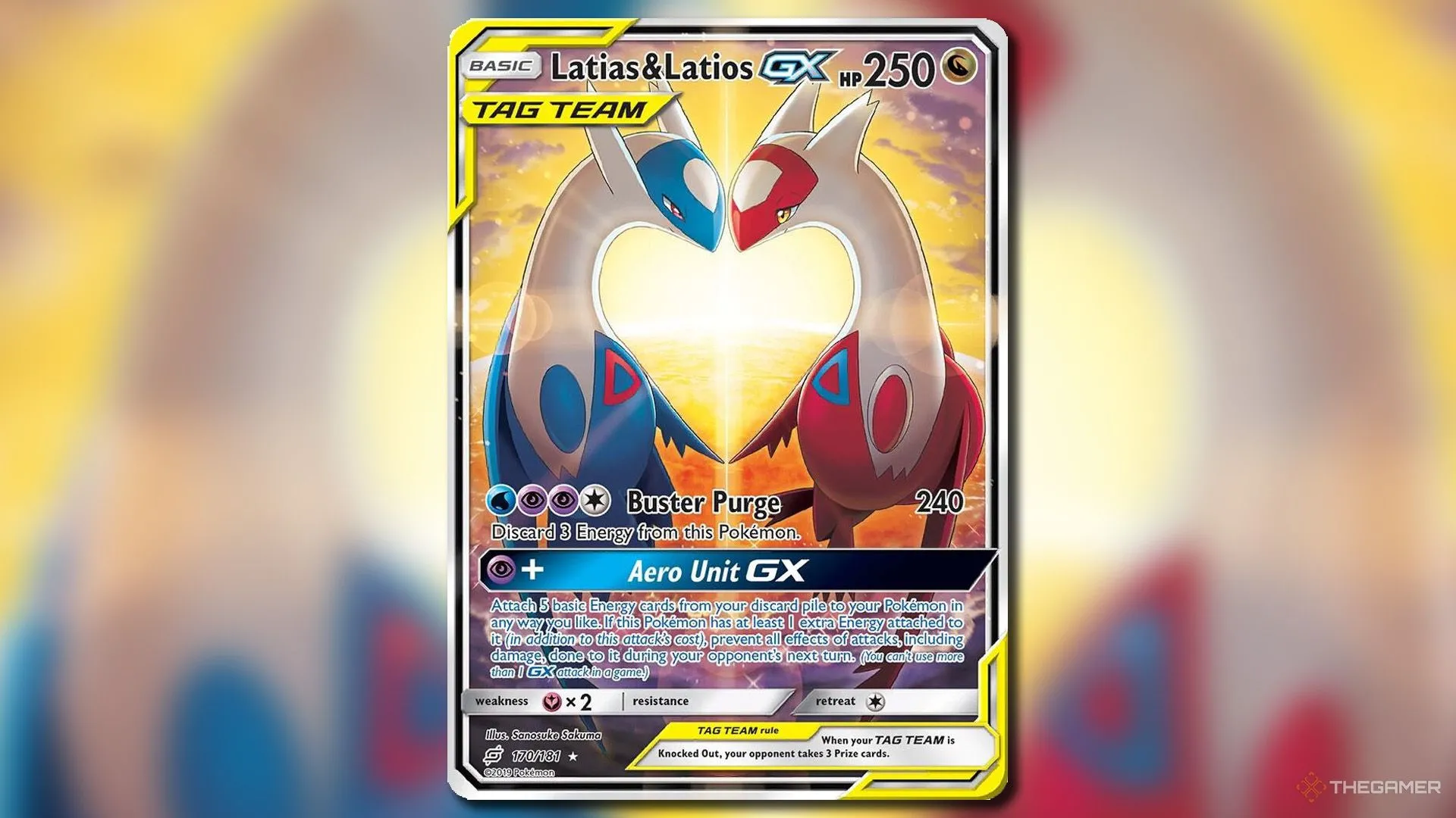 Thẻ bài Latias &amp; Latios GX Alternate Full Art từ set Team Up, minh họa bộ đôi song sinh Eon Pokemon một cách ấn tượng.