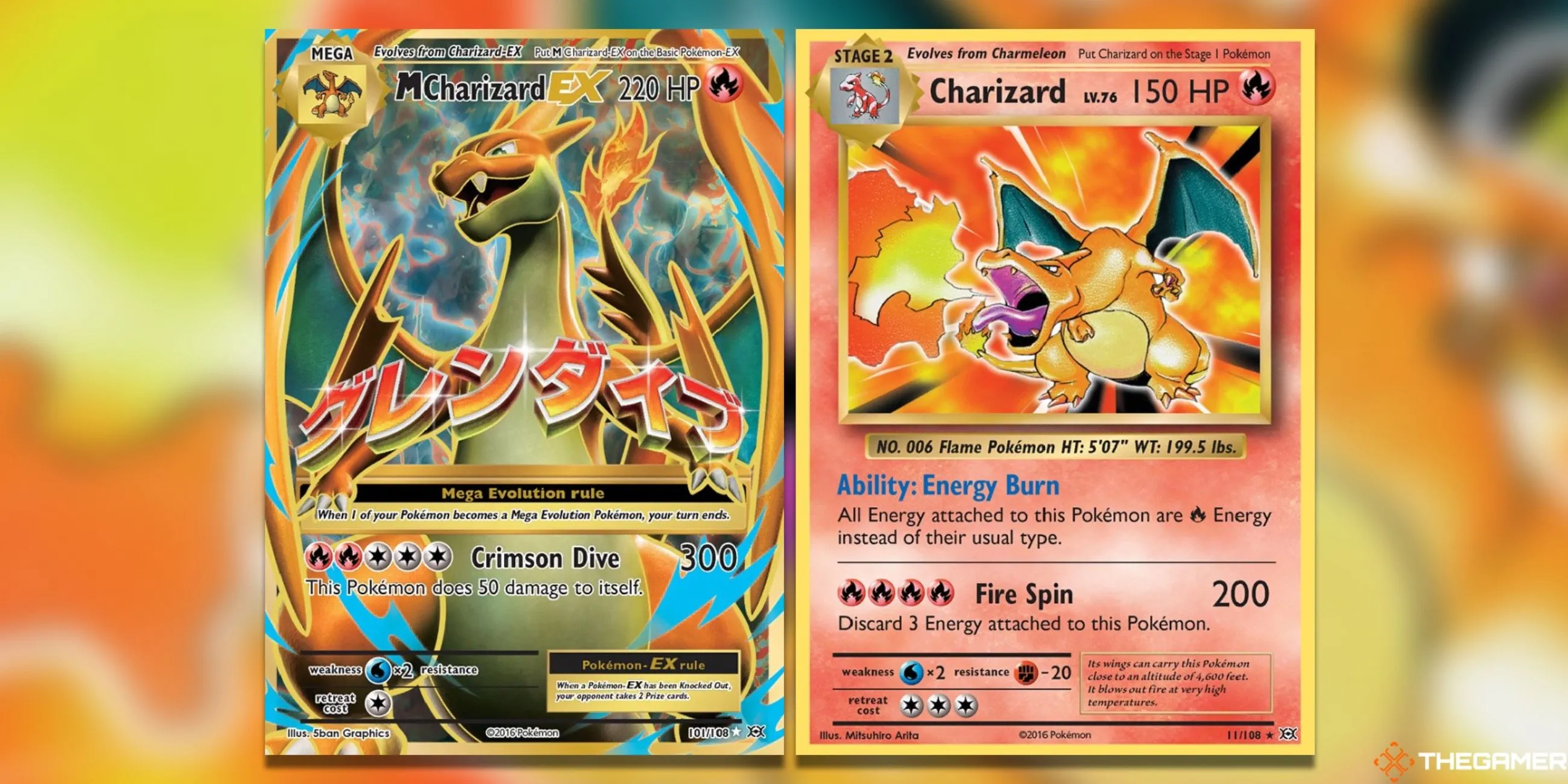 Thẻ bài M Charizard EX Full Art và Charizard Holo Rare từ bộ XY Evolutions trong Pokemon TCG, những lá bài được săn đón nhất.