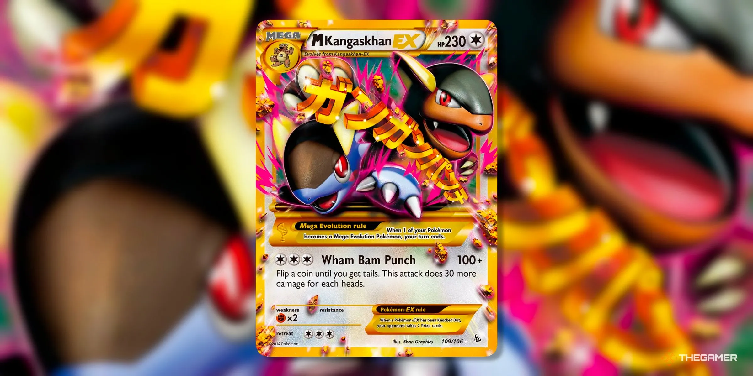 Thẻ bài M Kangaskhan EX Secret Rare (109) từ bộ Flash Fire kỷ nguyên XY trong Pokemon TCG, biểu tượng của sự bảo vệ.