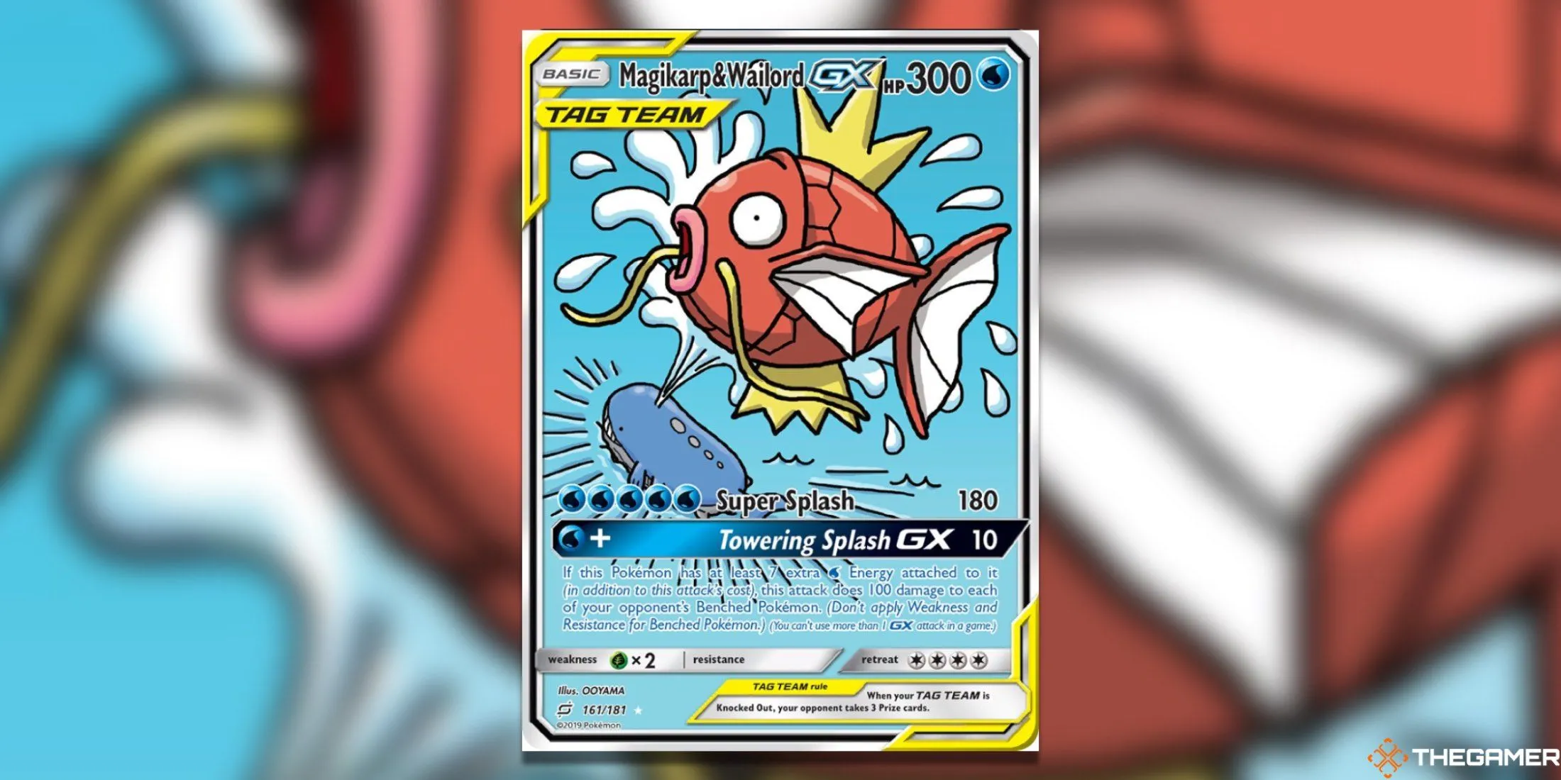 Thẻ bài Magikarp &amp; Wailord GX Alternate Full Art từ bộ Team Up, thể hiện sự kết hợp hài hước và độc đáo của hai Pokemon.