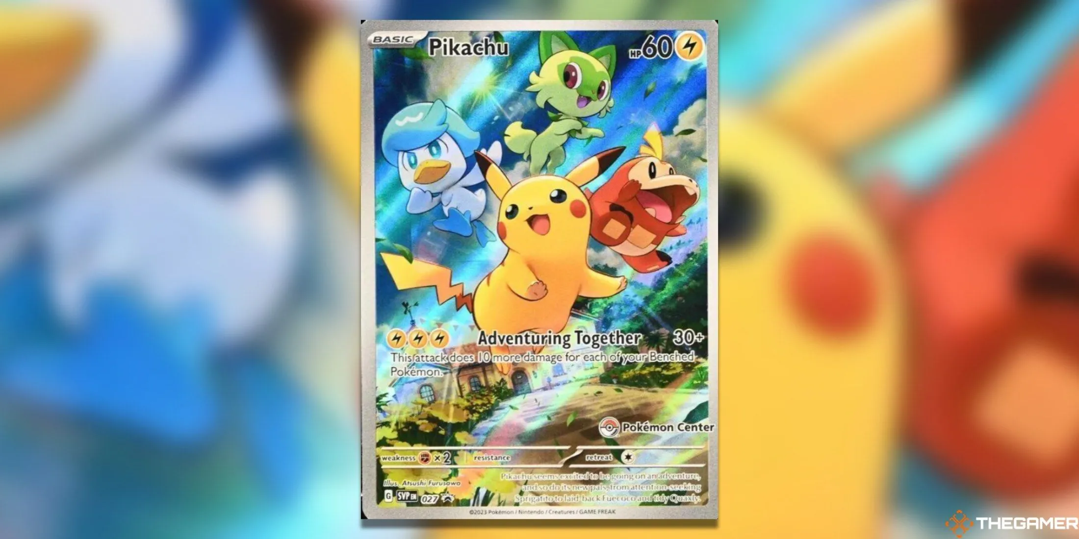 Thẻ bài Pikachu độc quyền Pokemon Center từ set Scarlet &amp; Violet, với các Pokemon Paldea dễ thương