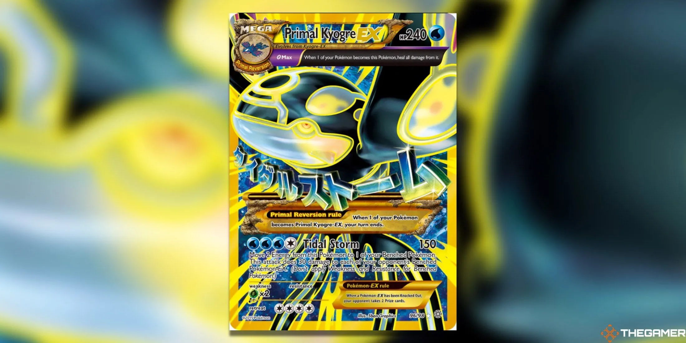 Thẻ bài Primal Kyogre EX Ancient Origins Shiny Full Art, sở hữu màu sắc xanh đen huyền ảo.