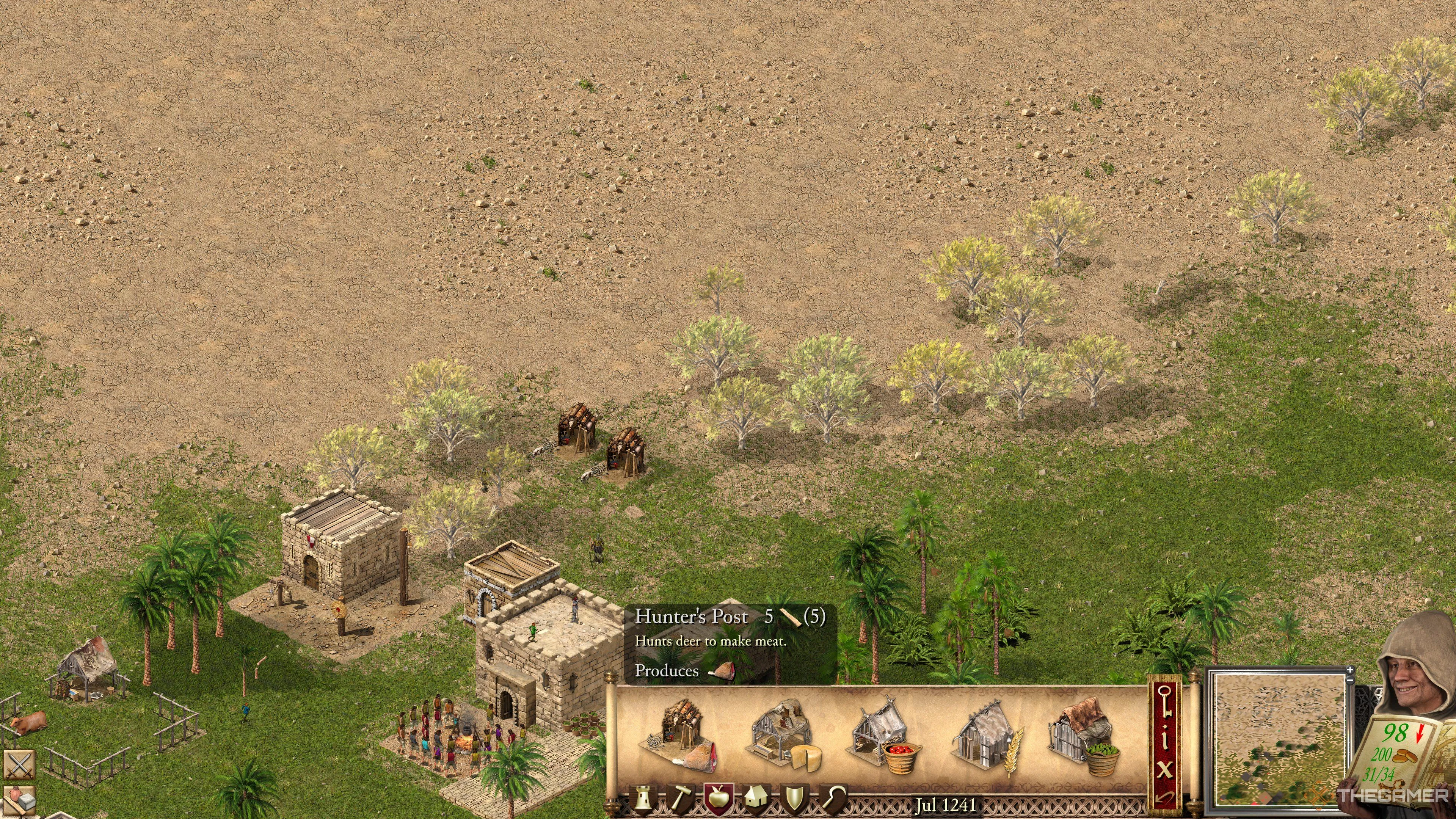 Trạm thợ săn, nguồn cung cấp thịt tạm thời từ việc săn nai trong Stronghold Crusader Definitive Edition.