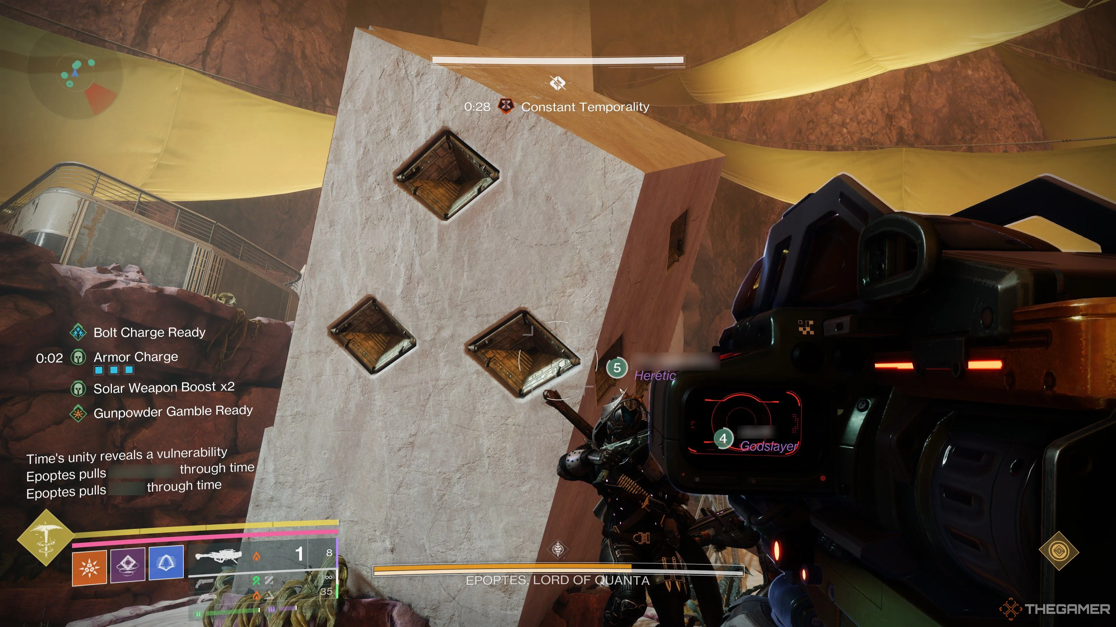 Trụ giữa trong đấu trường Epoptest của Destiny 2 Desert Perpetual raid