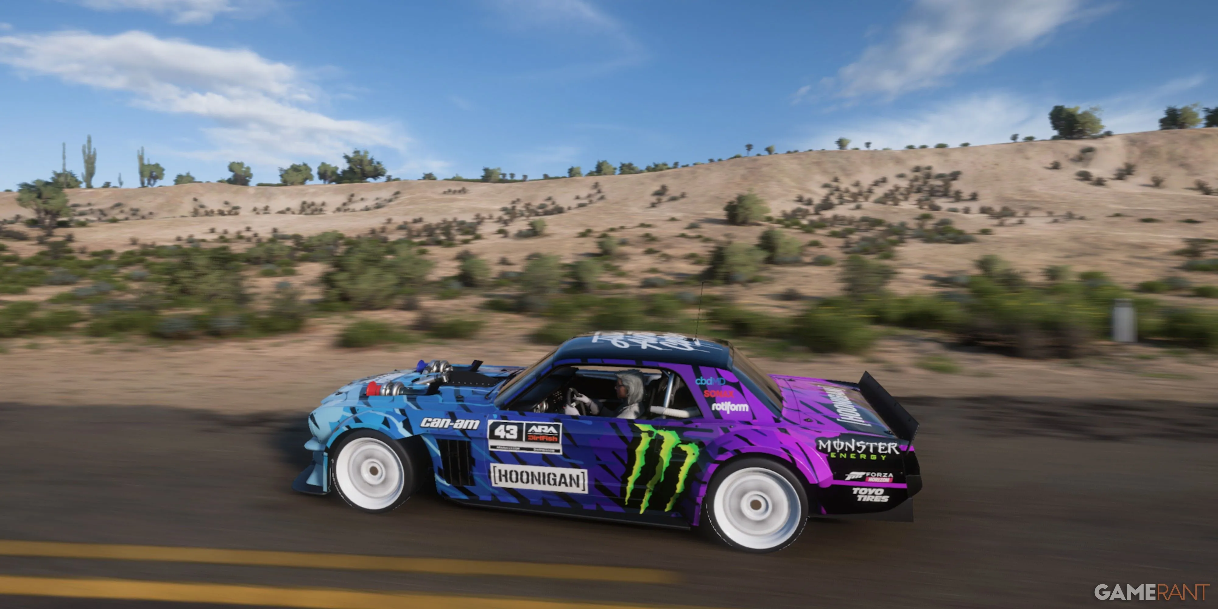 Xe Hoonigan Ford Hoonicorn Mustang thực hiện cú drift ấn tượng trong Forza Horizon 5.