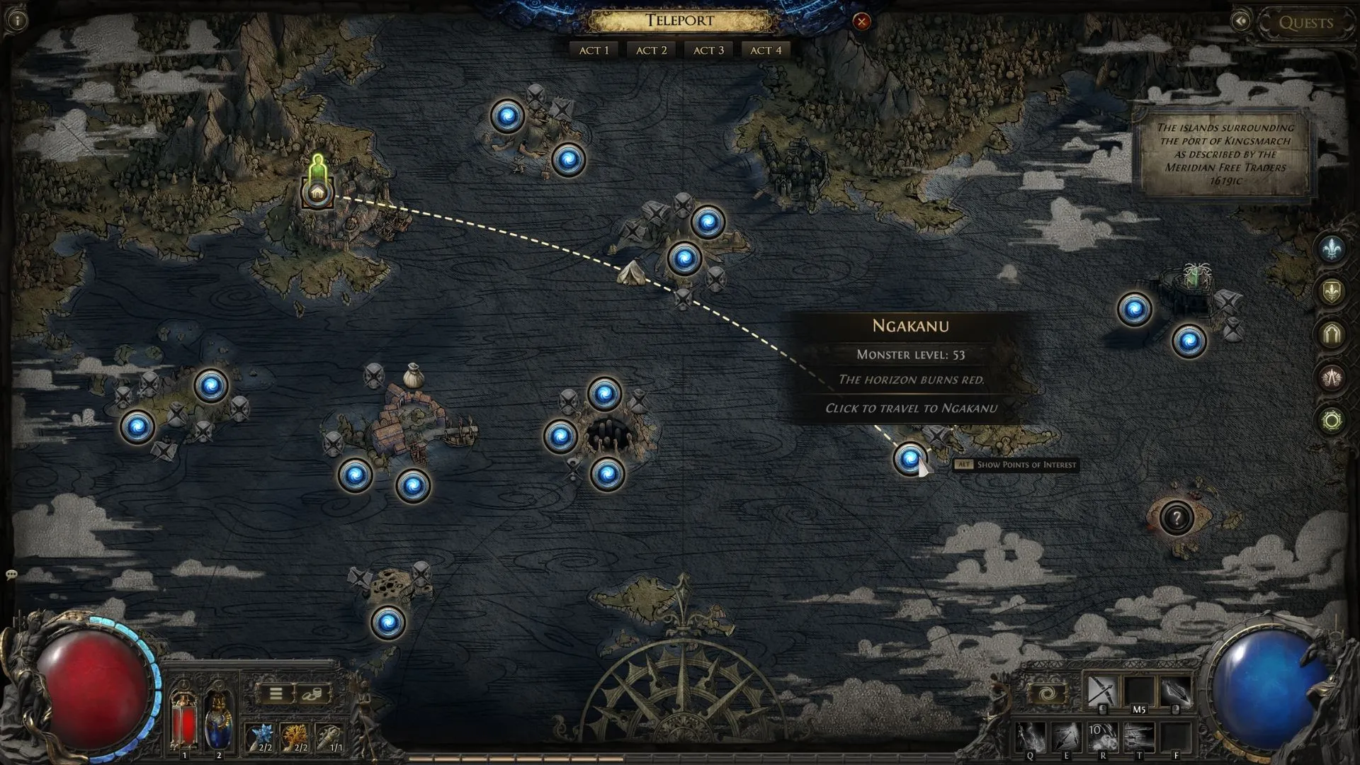 Bản đồ Ngakanu Island, nơi Kaimana tạm trú khi không ở Kingsmarch trong Path of Exile 2