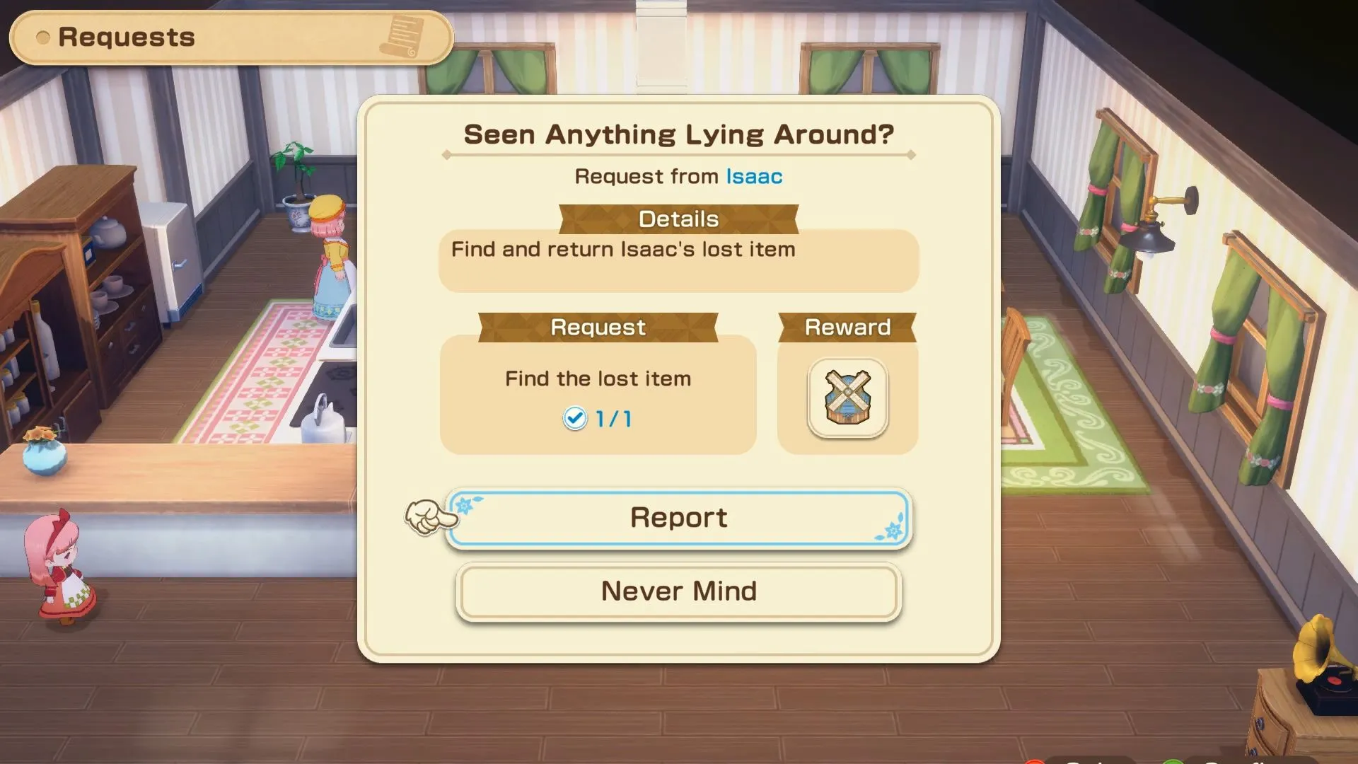 Cối xay gió màu xanh lam được mở khóa sau khi hoàn thành nhiệm vụ tìm vật phẩm của Isaac trong Story of Seasons Grand Bazaar.