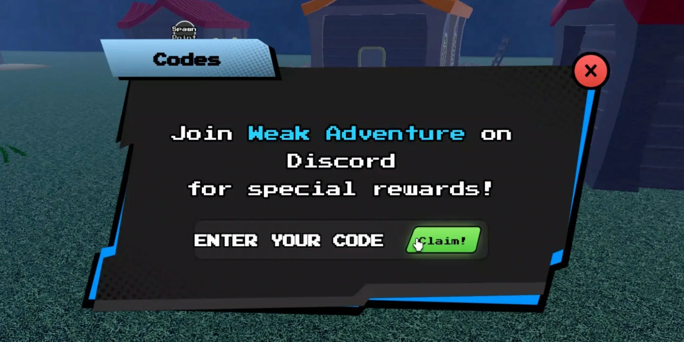 Giao diện nhập code trong Aether Adventure, hiển thị rõ vị trí nút Discord và ô điền mã