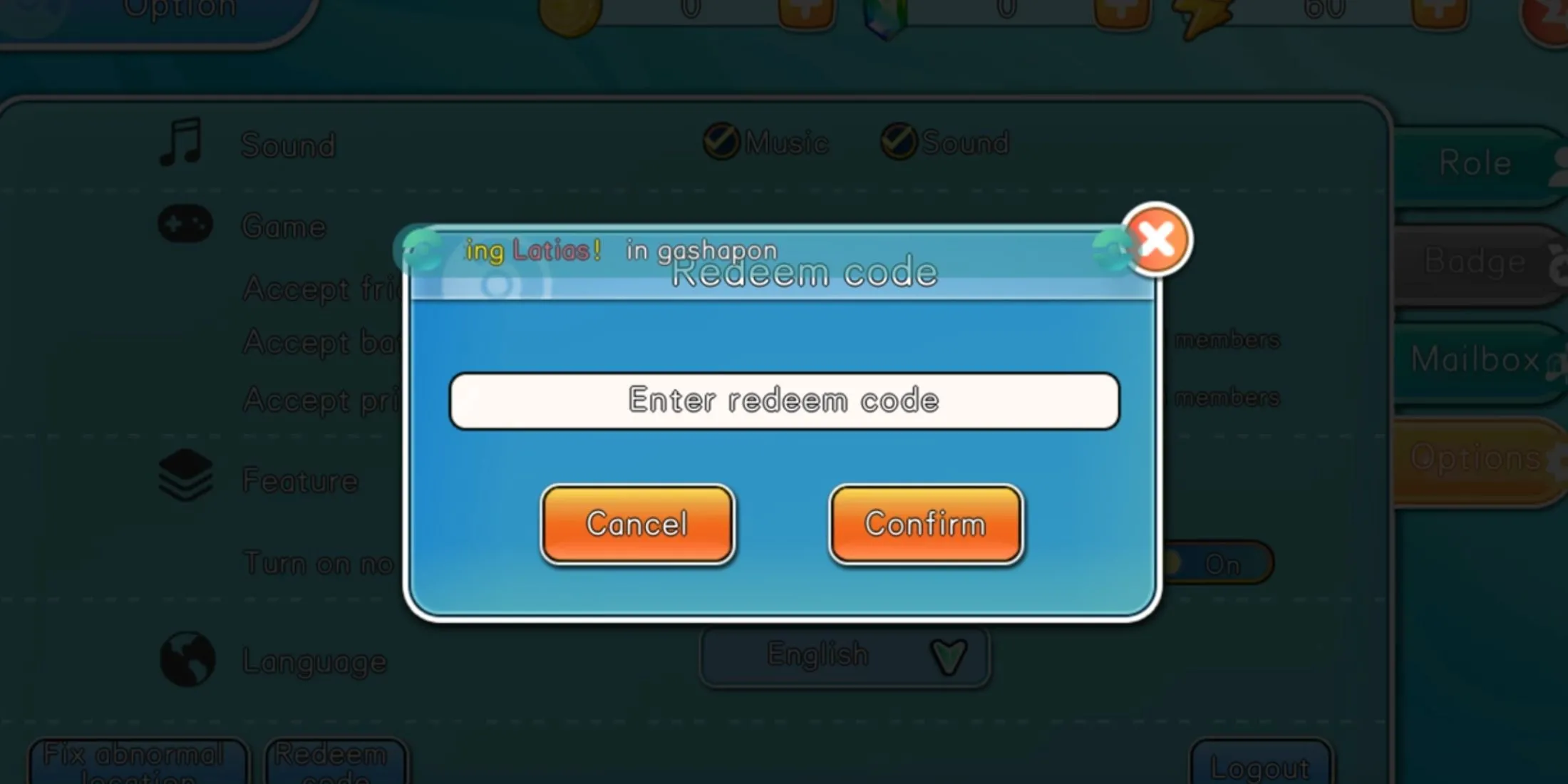 Giao diện nhập mã code Pocket Pixel trong tab Options