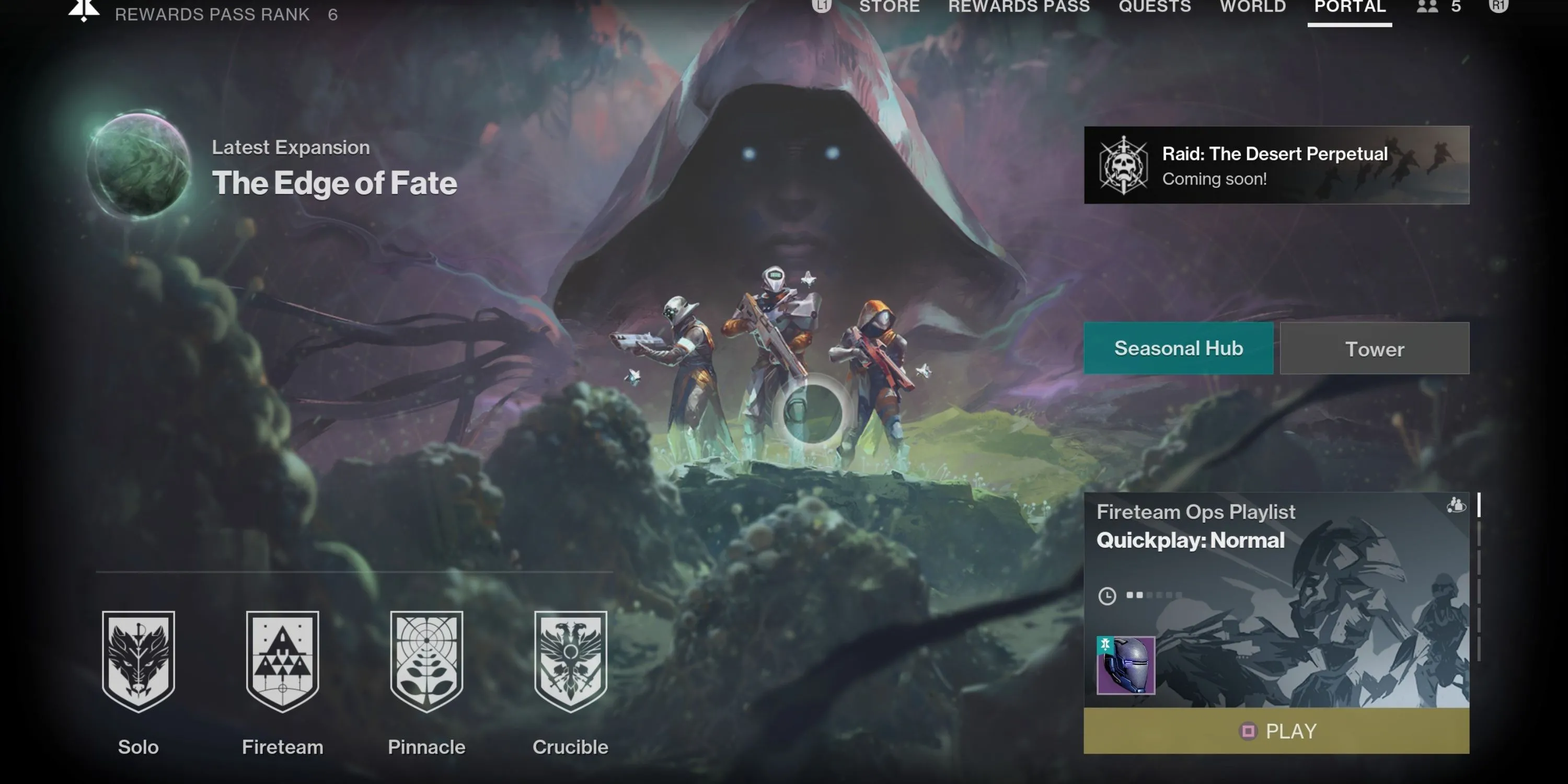 Giao diện Portal mới trong Destiny 2 với các hoạt động Nightfall và Fireteam Ops