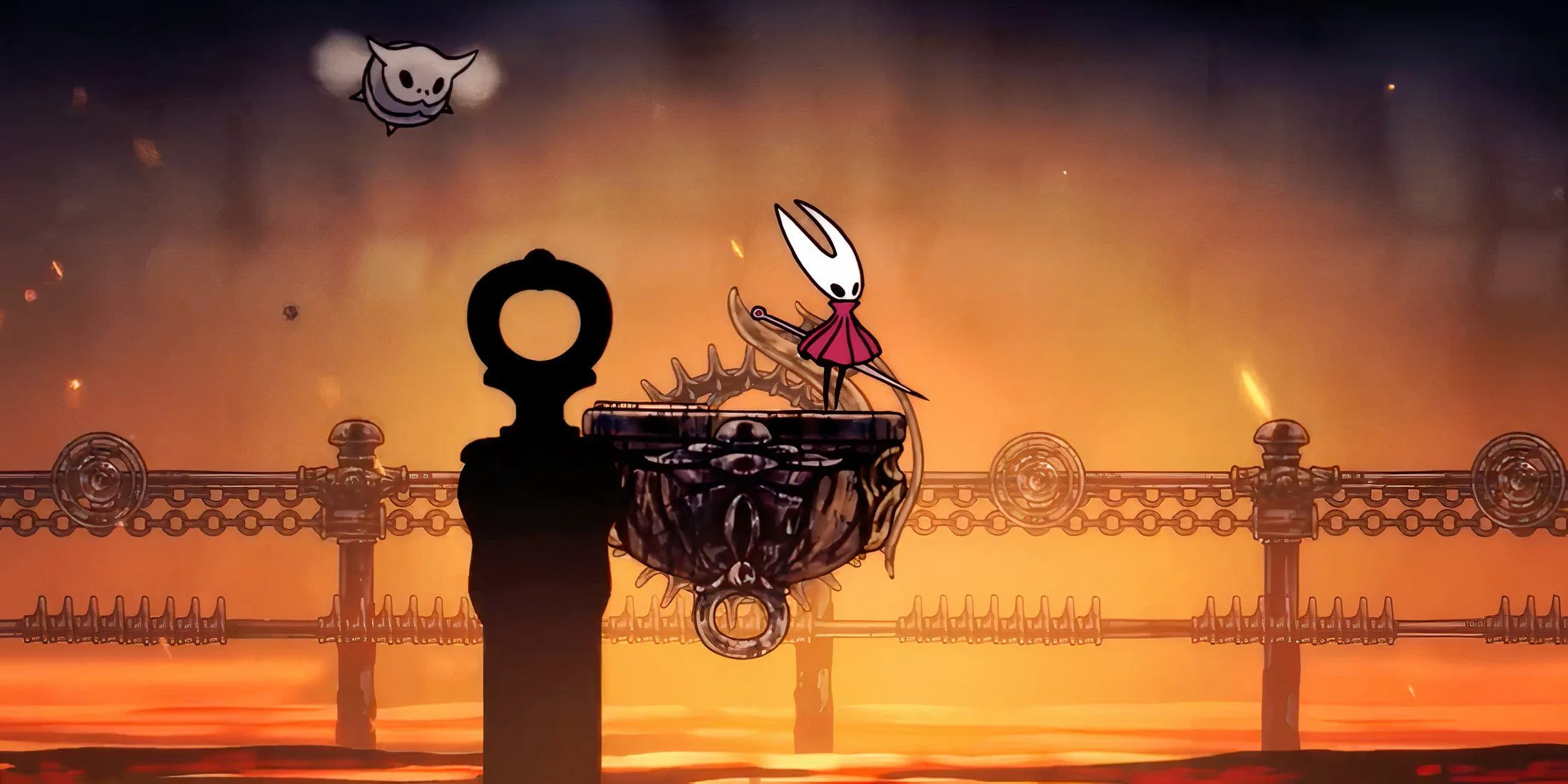 Hornet di chuyển bằng xe đẩy qua một khu vực hầm mỏ trong gameplay Hollow Knight Silksong.