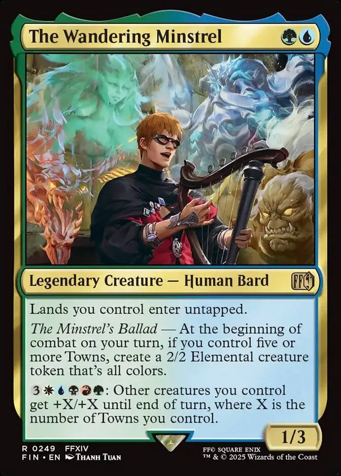 Lá bài The Wandering Minstrel, một tướng Commander đa năng từ set Final Fantasy của Magic: The Gathering.