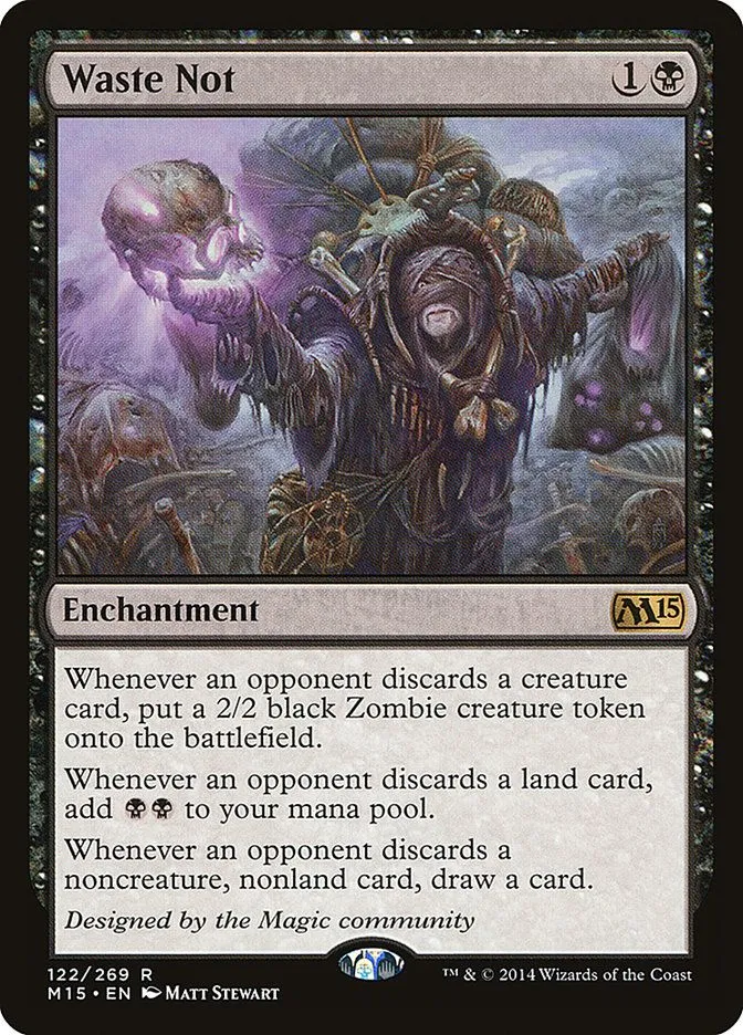 Lá bài Waste Not từ Magic: The Gathering, một mảnh ghép quan trọng trong combo tạo zombie khi đối thủ bỏ bài.