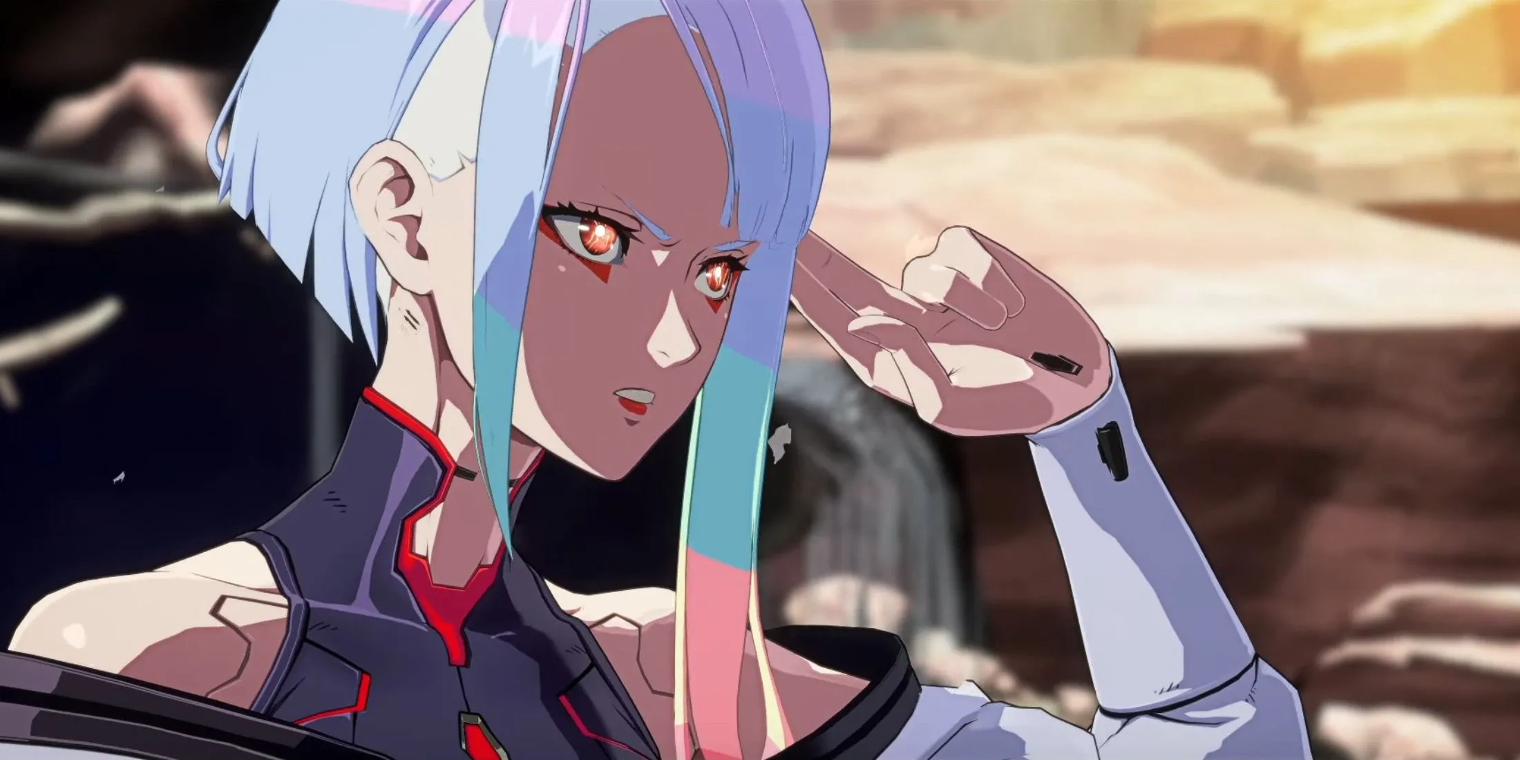 Nhân vật Lucy từ Cyberpunk Edgerunners với tạo hình phong cách game đối kháng Guilty Gear -Strive-.