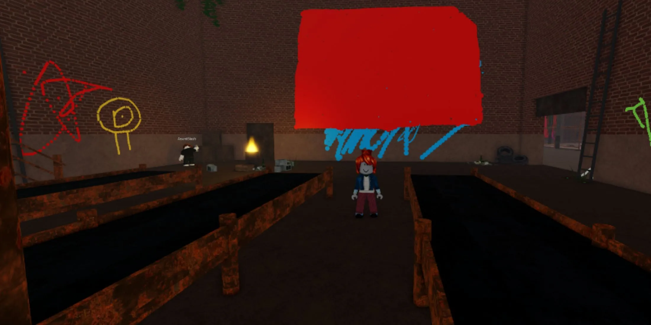Nhân vật Roblox sử dụng công cụ Spray Paint để tạo hình vẽ độc đáo
