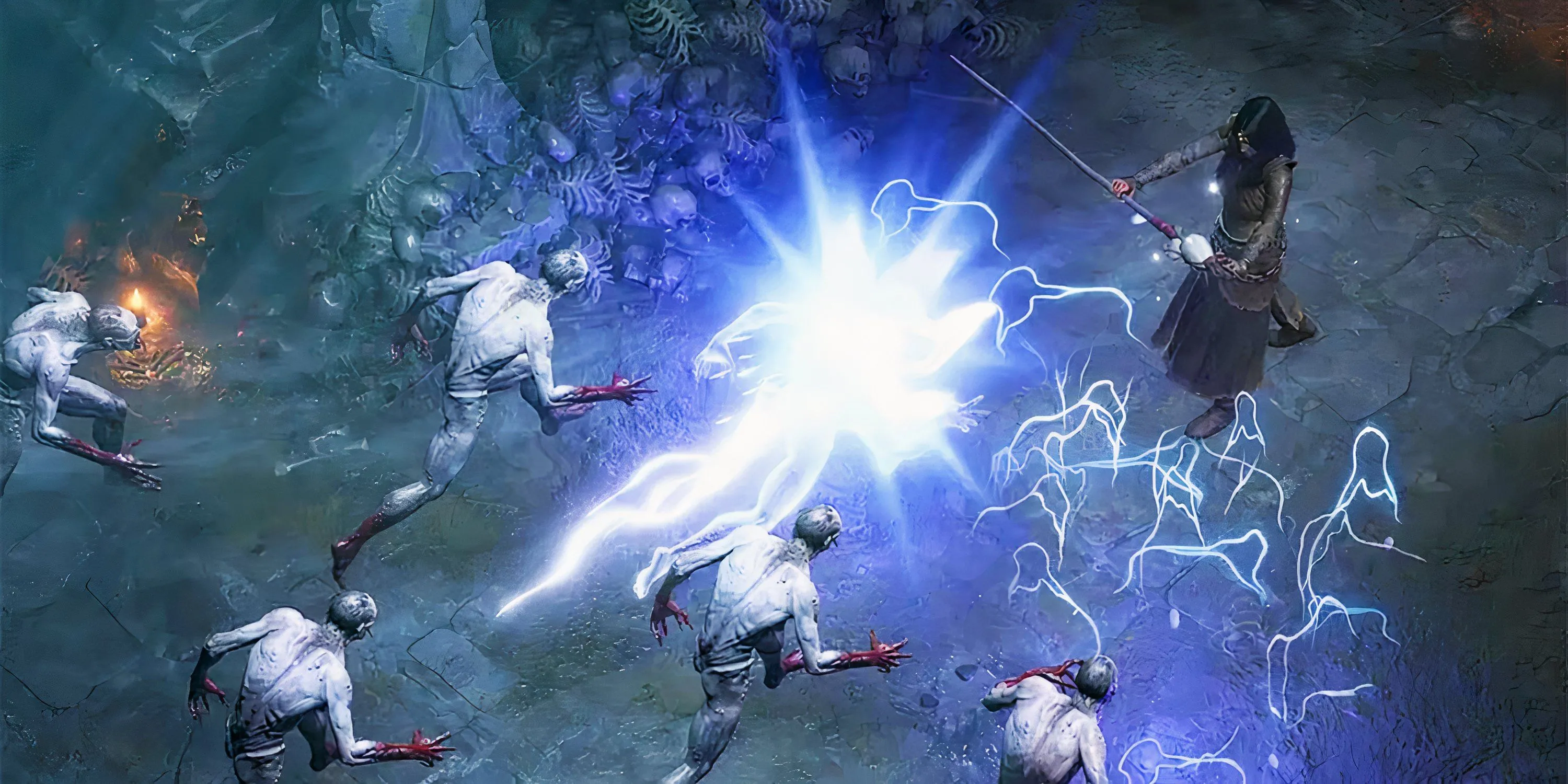 Pháp sư Diablo 4 tung chiêu sát thương sét mạnh mẽ, minh họa cho sức mạnh mới của các build Lightning