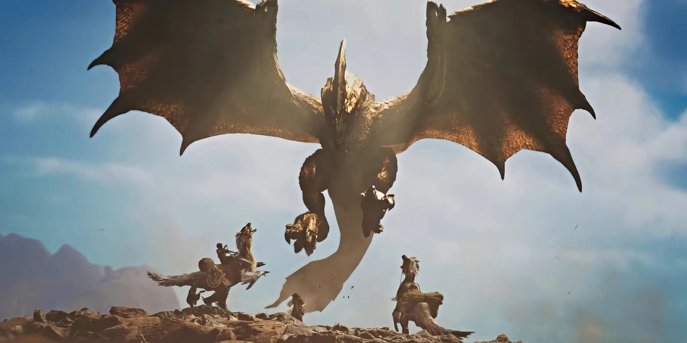 Thợ săn đối đầu quái vật Seregios trong Monster Hunter Wilds, thể hiện bối cảnh hành động đồ họa cao