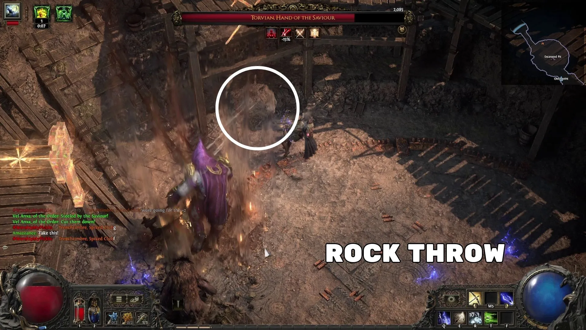 Torvian ném đá vào pháp sư trong Path of Exile 2