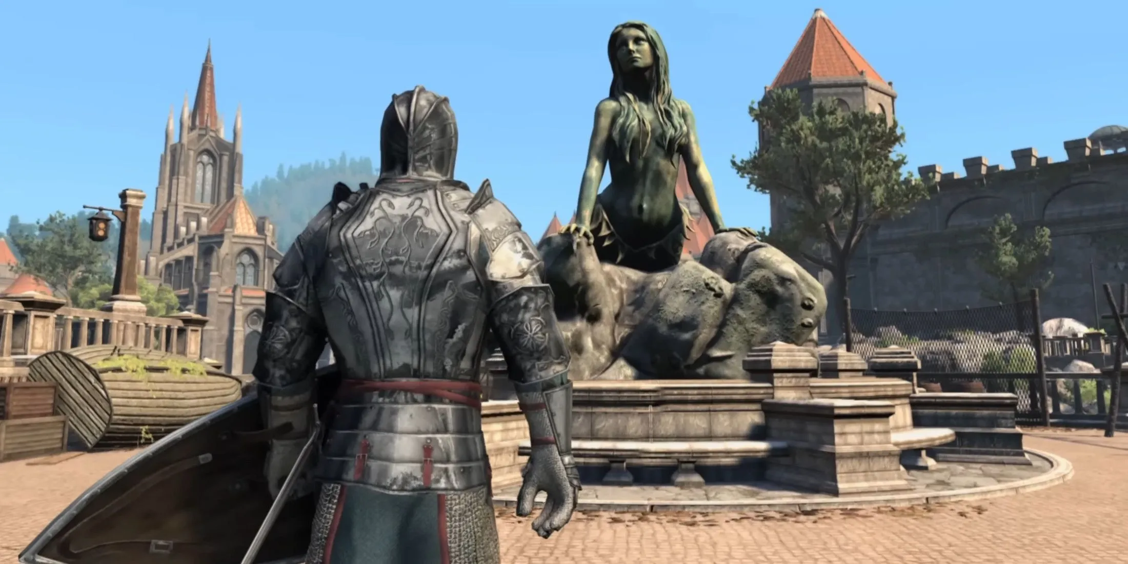 Tượng nàng tiên cá chi tiết cao trong dự án Skyblivion, thể hiện sự lột xác về đồ họa của mod remake