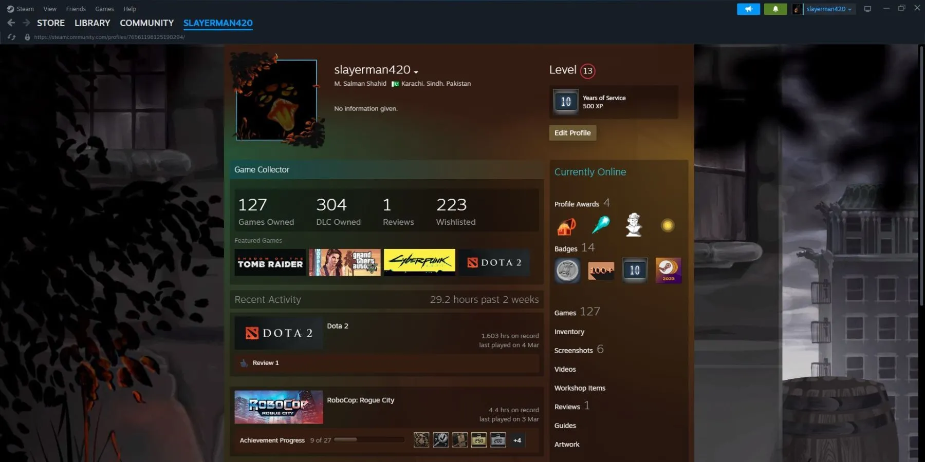Tùy chọn chỉnh sửa hồ sơ người dùng trên nền tảng Steam, minh họa khả năng cá nhân hóa profile